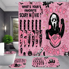 Aperturee - Aperturee 4-Piece Pink Halloween Bathroom Set Funny Movie Character No You Hang Up Spooky Ghost Decor