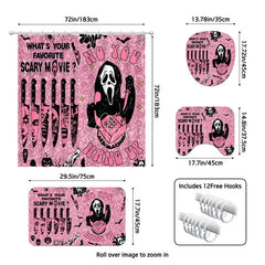Aperturee - Aperturee 4-Piece Pink Halloween Bathroom Set Funny Movie Character No You Hang Up Spooky Ghost Decor