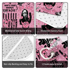 Aperturee - Aperturee 4-Piece Pink Halloween Bathroom Set Funny Movie Character No You Hang Up Spooky Ghost Decor