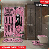 Aperturee 4-Piece Pink Halloween Bathroom Set, Funny Movie Character No You Hang Up, Spooky Ghost Decor