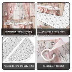 Aperturee - Aperturee 4-Piece Pink Skeleton Bathroom Set Floral Bathtub Skull Funny Spooky Cute Halloween Decor