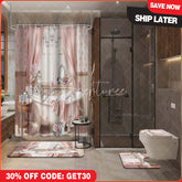 Aperturee 4-Piece Pink Skeleton Bathroom Set, Floral Bathtub Skull, Funny Spooky Cute Halloween Decor