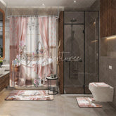 Aperturee - Aperturee 4-Piece Pink Skeleton Bathroom Set Floral Bathtub Skull Funny Spooky Cute Halloween Decor