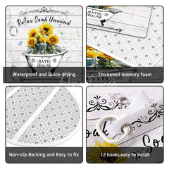 Aperturee - Aperturee 4-Piece Rustic Sunflower Bathroom Set Farmhouse Bathtub Wood Yellow Relax Soak Unwind Decor