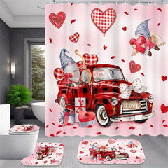 Aperturee - Aperturee 4-Piece Valentines Day Gnome Bathroom Set Red Truck Heart Love Romantic Pink Holiday Decor