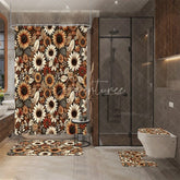 Aperturee - Aperturee 4-Piece Vintage Sunflower Bathroom Set Autumn Yellow Floral Pattern Rustic Farmhouse Decor