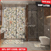 Aperturee - Aperturee 4-Piece Vintage Wildflower Bathroom Set Colorful Herbs and Plants Rustic Botanical Farmhouse Decor