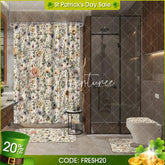 Aperturee - Aperturee 4-Piece Vintage Wildflower Bathroom Set Colorful Herbs and Plants Rustic Botanical Farmhouse Decor