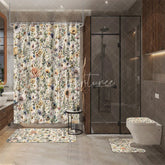 Aperturee - Aperturee 4-Piece Vintage Wildflower Bathroom Set Colorful Herbs and Plants Rustic Botanical Farmhouse Decor