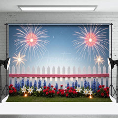 Aperturee - Aperturee 4th of July Floral Fence Independence Day Backdrop