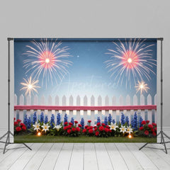 Aperturee - Aperturee 4th of July Floral Fence Independence Day Backdrop