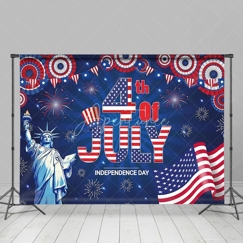 Aperturee - Aperturee 4th Of July Independence Day Patriotic Celebration Backdrop Statue of Liberty American Flag Fireworks Party Decoration