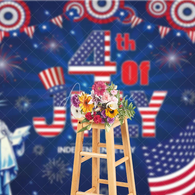 Aperturee - Aperturee 4th Of July Independence Day Patriotic Celebration Backdrop Statue of Liberty American Flag Fireworks Party Decoration