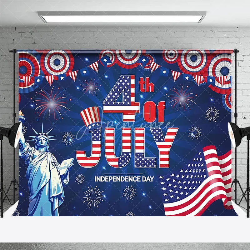 Aperturee - Aperturee 4th Of July Independence Day Patriotic Celebration Backdrop Statue of Liberty American Flag Fireworks Party Decoration