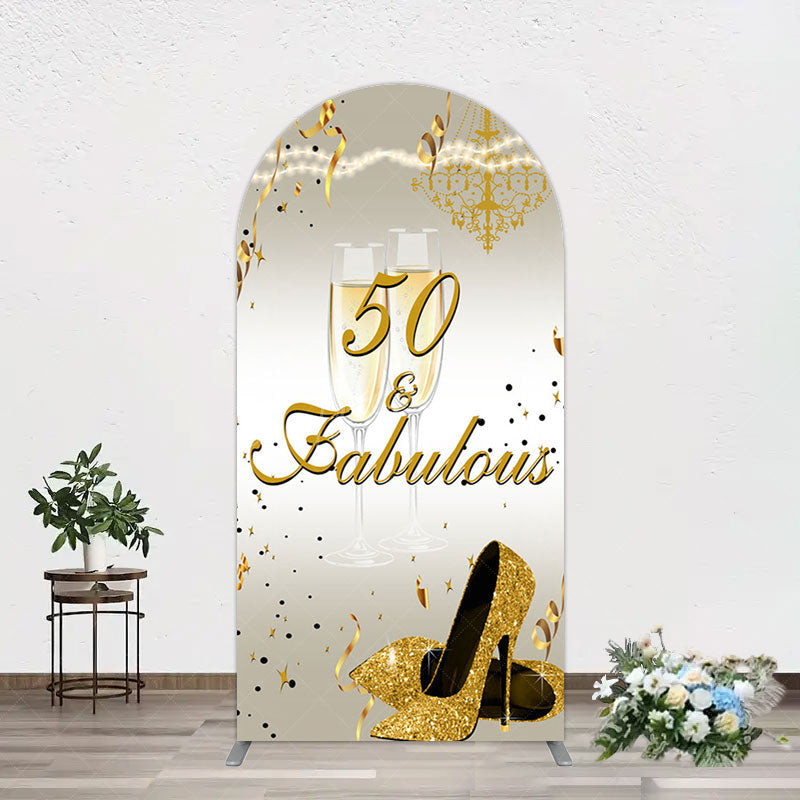 Aperturee - Aperturee 50 And Fabulous Gold Happy Birthday Arch Backdrop
