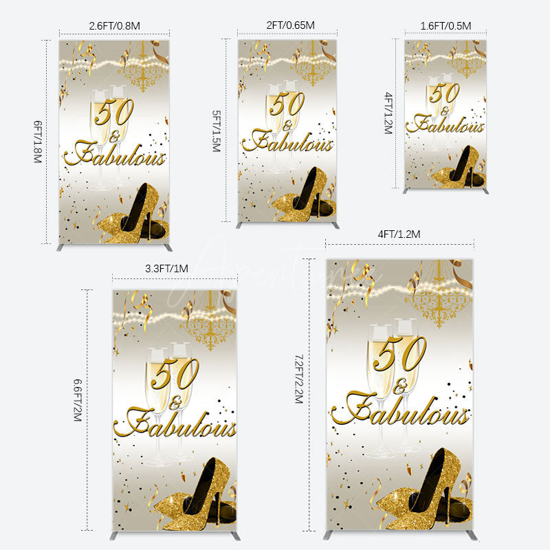 Aperturee - Aperturee 50 And Fabulous Gold Happy Birthday Rectangle Backdrop