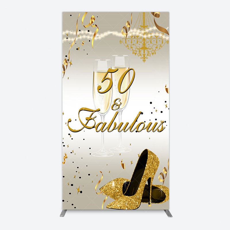 Aperturee - Aperturee 50 And Fabulous Gold Happy Birthday Rectangle Backdrop