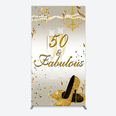 Aperturee - Aperturee 50 And Fabulous Gold Happy Birthday Rectangle Backdrop