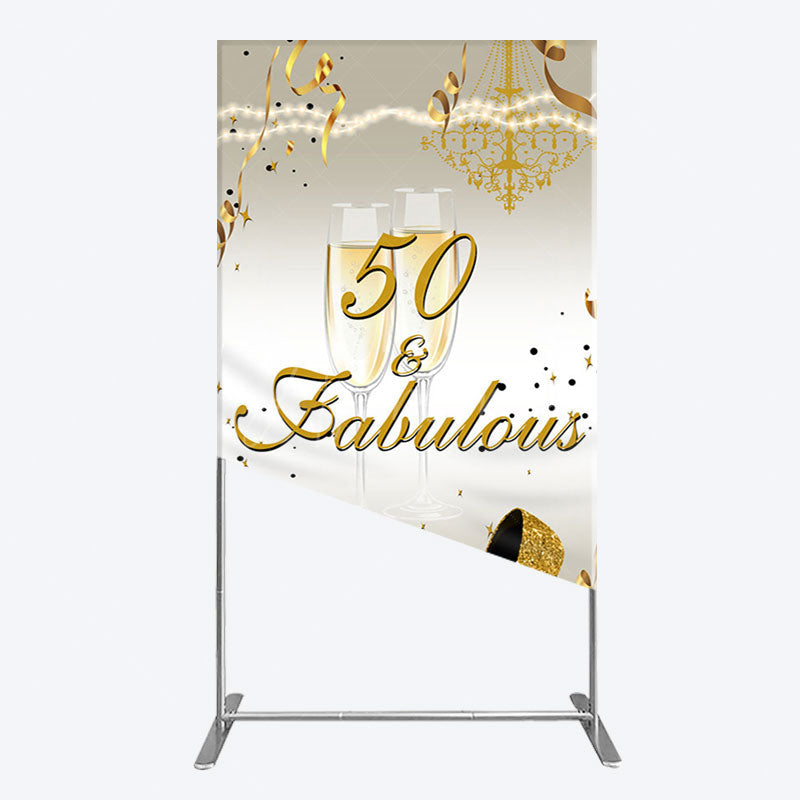 Aperturee - Aperturee 50 And Fabulous Gold Happy Birthday Rectangle Backdrop