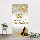 Aperturee - Aperturee 50 And Fabulous Gold Happy Birthday Rectangle Backdrop