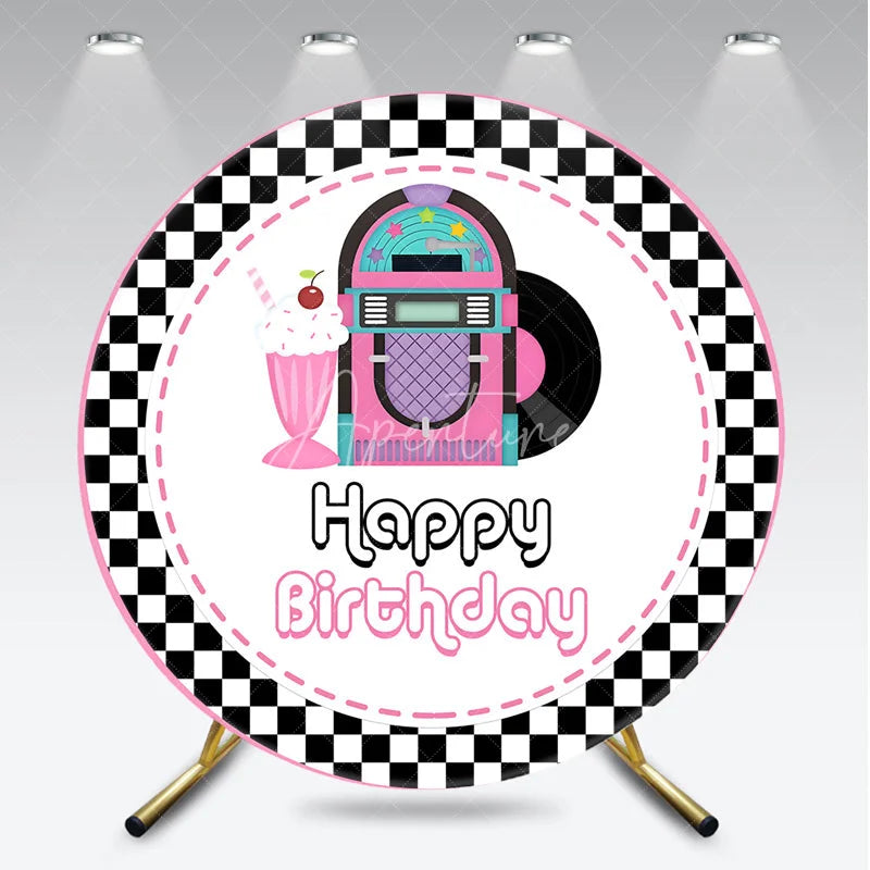 Aperturee - Aperturee 50s Rock and Roll Jukebox Round Backdrop Retro Milkshake and Record Happy Birthday Party Decoration