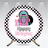 Aperturee - Aperturee 50s Rock and Roll Jukebox Round Backdrop Retro Milkshake and Record Happy Birthday Party Decoration