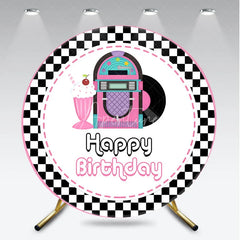 Aperturee - Aperturee 50s Rock and Roll Jukebox Round Backdrop Retro Milkshake and Record Happy Birthday Party Decoration