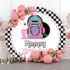 Aperturee - Aperturee 50s Rock and Roll Jukebox Round Backdrop Retro Milkshake and Record Happy Birthday Party Decoration