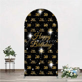 Aperturee - Aperturee 50th Birthday Arch Backdrop Black and Gold Step and Repeat Pattern Decoration