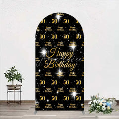 Aperturee - Aperturee 50th Birthday Arch Backdrop Black and Gold Step and Repeat Pattern Decoration