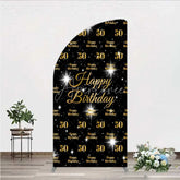 Aperturee - Aperturee 50th Birthday Half Moon Arch Backdrop Black and Gold Step and Repeat Pattern Decoration