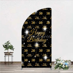 Aperturee - Aperturee 50th Birthday Half Moon Arch Backdrop Black and Gold Step and Repeat Pattern Decoration
