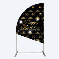 Aperturee - Aperturee 50th Birthday Half Moon Arch Backdrop Black and Gold Step and Repeat Pattern Decoration