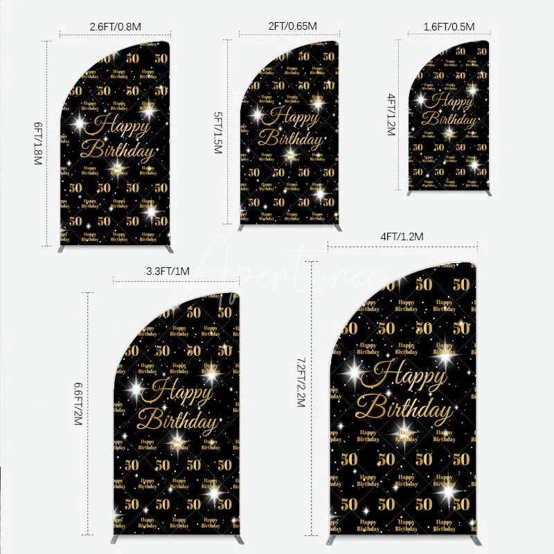 Aperturee - Aperturee 50th Birthday Half Moon Arch Backdrop Black and Gold Step and Repeat Pattern Decoration