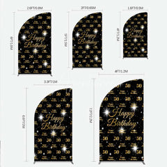 Aperturee - Aperturee 50th Birthday Half Moon Arch Backdrop Black and Gold Step and Repeat Pattern Decoration
