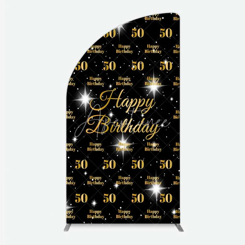 Aperturee - Aperturee 50th Birthday Half Moon Arch Backdrop Black and Gold Step and Repeat Pattern Decoration