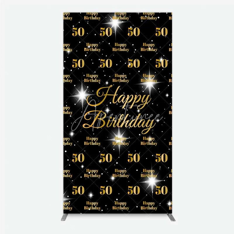 Aperturee - Aperturee 50th Birthday Rectangle Backdrop Black and Gold Step and Repeat Pattern Decoration