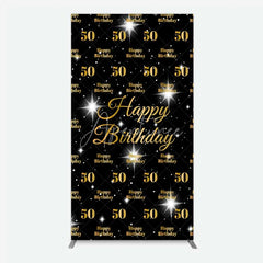 Aperturee - Aperturee 50th Birthday Rectangle Backdrop Black and Gold Step and Repeat Pattern Decoration