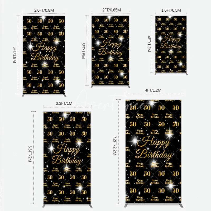 Aperturee - Aperturee 50th Birthday Rectangle Backdrop Black and Gold Step and Repeat Pattern Decoration