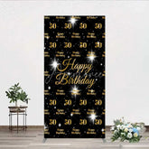 Aperturee - Aperturee 50th Birthday Rectangle Backdrop Black and Gold Step and Repeat Pattern Decoration