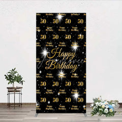 Aperturee - Aperturee 50th Birthday Rectangle Backdrop Black and Gold Step and Repeat Pattern Decoration