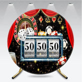 Aperturee - Aperturee 50th Birthday Round Backdrop Casino Las Vegas Slot Machine Red Curtain Party