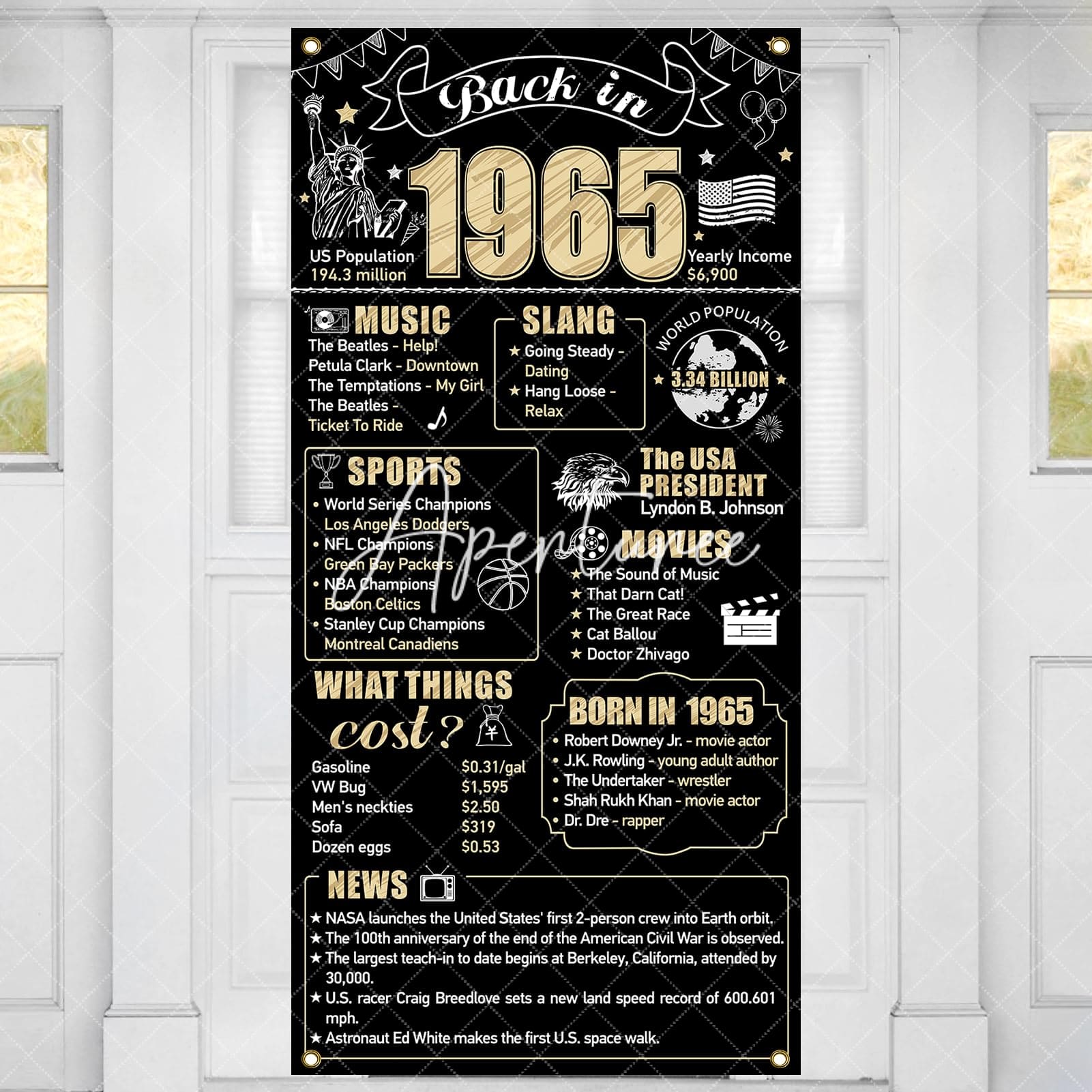 Aperturee - Aperturee 60th Birthday Back in 1965 Gold Door Cover for Men