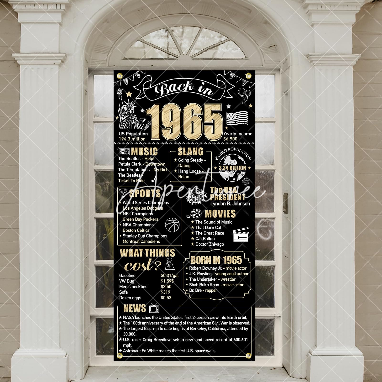 Aperturee - Aperturee 60th Birthday Back in 1965 Gold Door Cover for Men