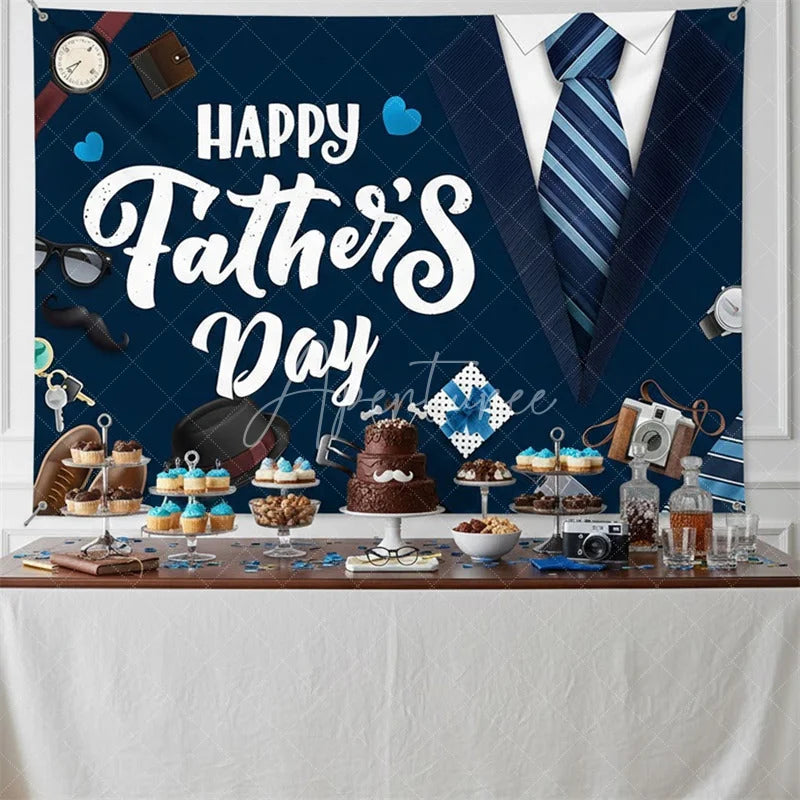 Aperturee - (7 Day Delivery)Aperturee Blue Tie Happy Father’s Day Backdrop for Festive Decor