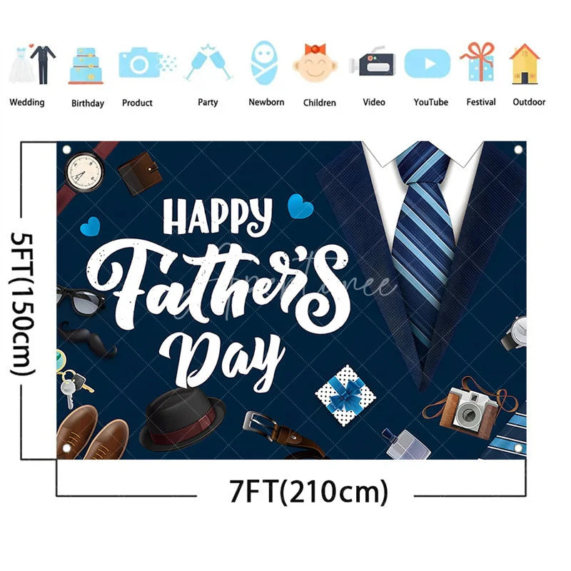 Aperturee - (7 Day Delivery)Aperturee Blue Tie Happy Father’s Day Backdrop for Festive Decor