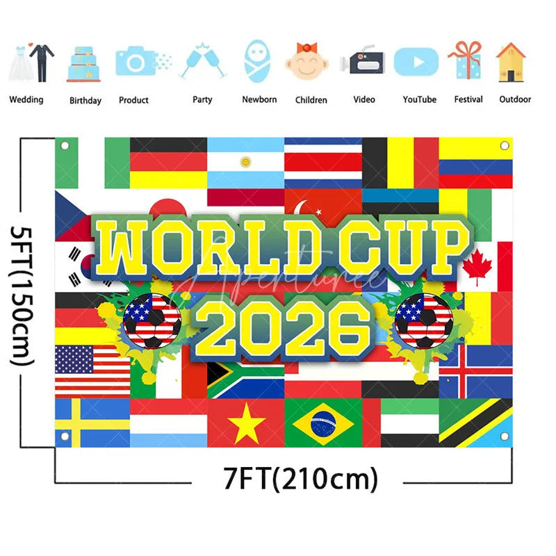 Aperturee - (7 Day Delivery)Aperturee International World Cup 2026 Sport Event Backdrop for Decor