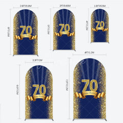 Aperturee - Aperturee 70th Happy Birthday Arch Backdrop Navy Blue and Gold Glitter Sparkle Birthday Party Celebration Background