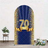 Aperturee - Aperturee 70th Happy Birthday Arch Backdrop Navy Blue and Gold Glitter Sparkle Birthday Party Celebration Background