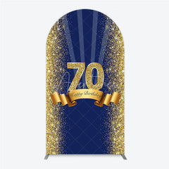 Aperturee - Aperturee 70th Happy Birthday Arch Backdrop Navy Blue and Gold Glitter Sparkle Birthday Party Celebration Background